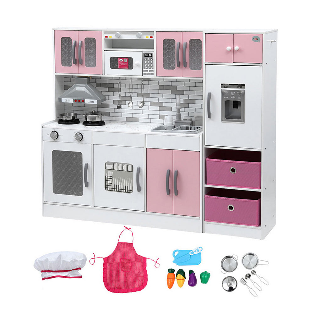 Keezi Wooden Kids Kitchen Playset with Lights and Sounds 100cm Pink
