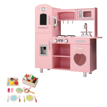 Keezi Wooden Kitchen Play Set Pink 82cm