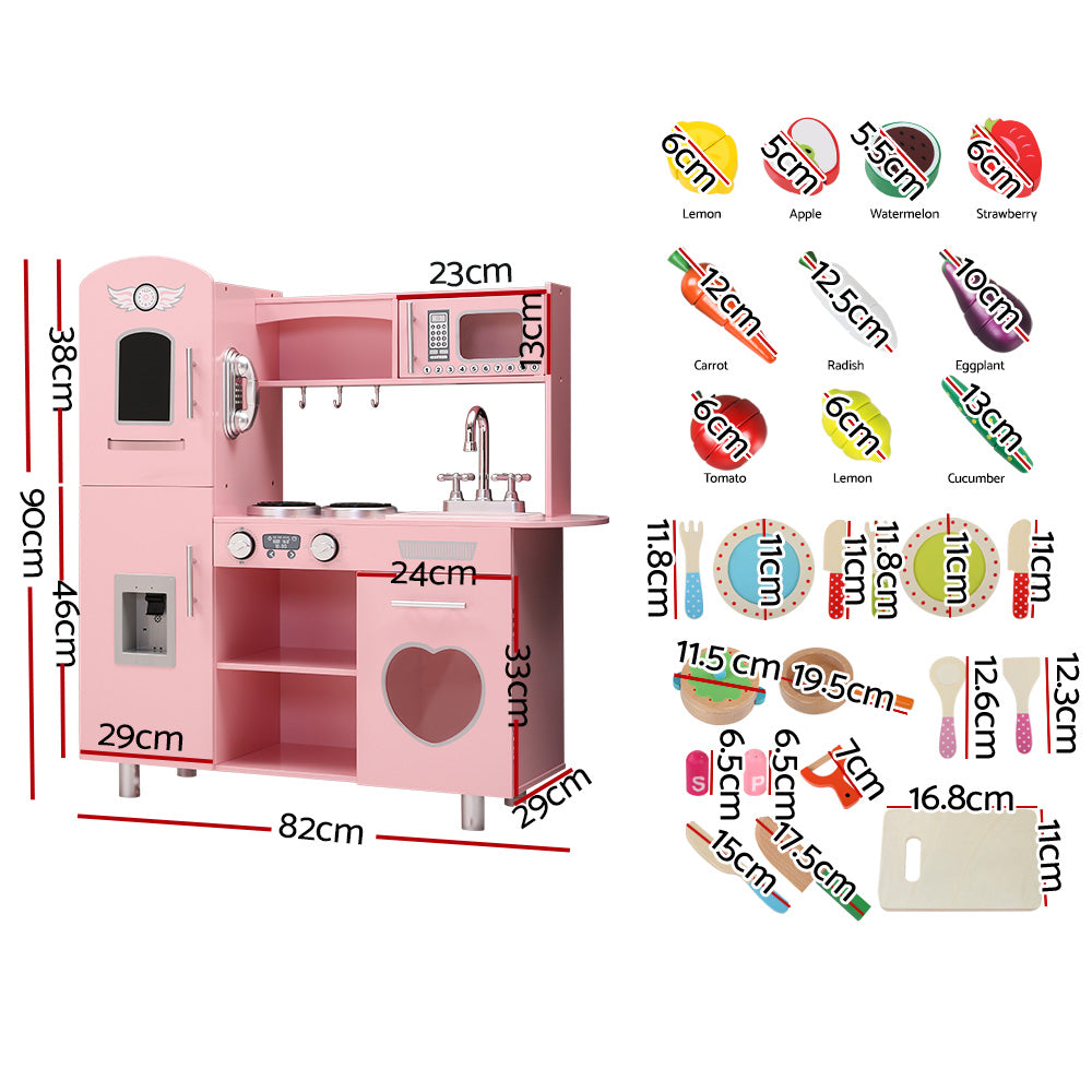 Keezi Wooden Kitchen Play Set Pink 82cm