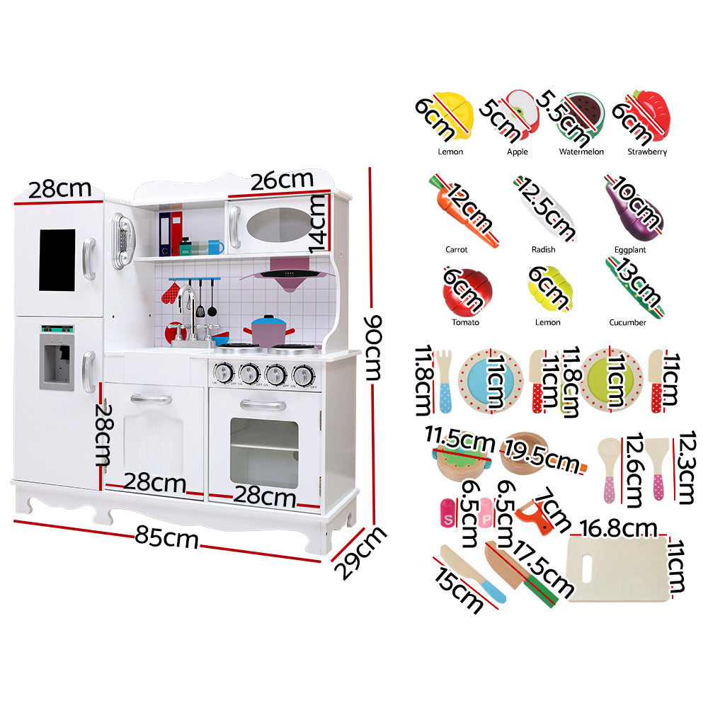 Keezi Wooden Kitchen Play Set White 85cm
