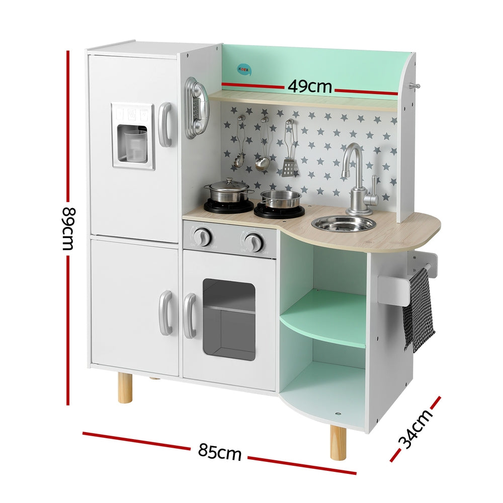 Keezi Wooden Kitchen Play Set with Oven and Fridge 85cm Green