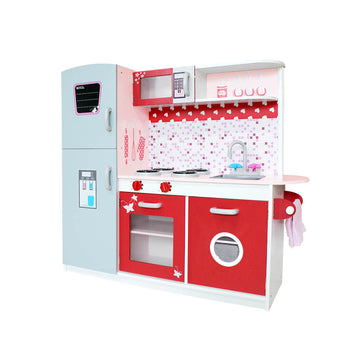 Keezi Wooden Kitchen Play Set with Fridge and Oven Red
