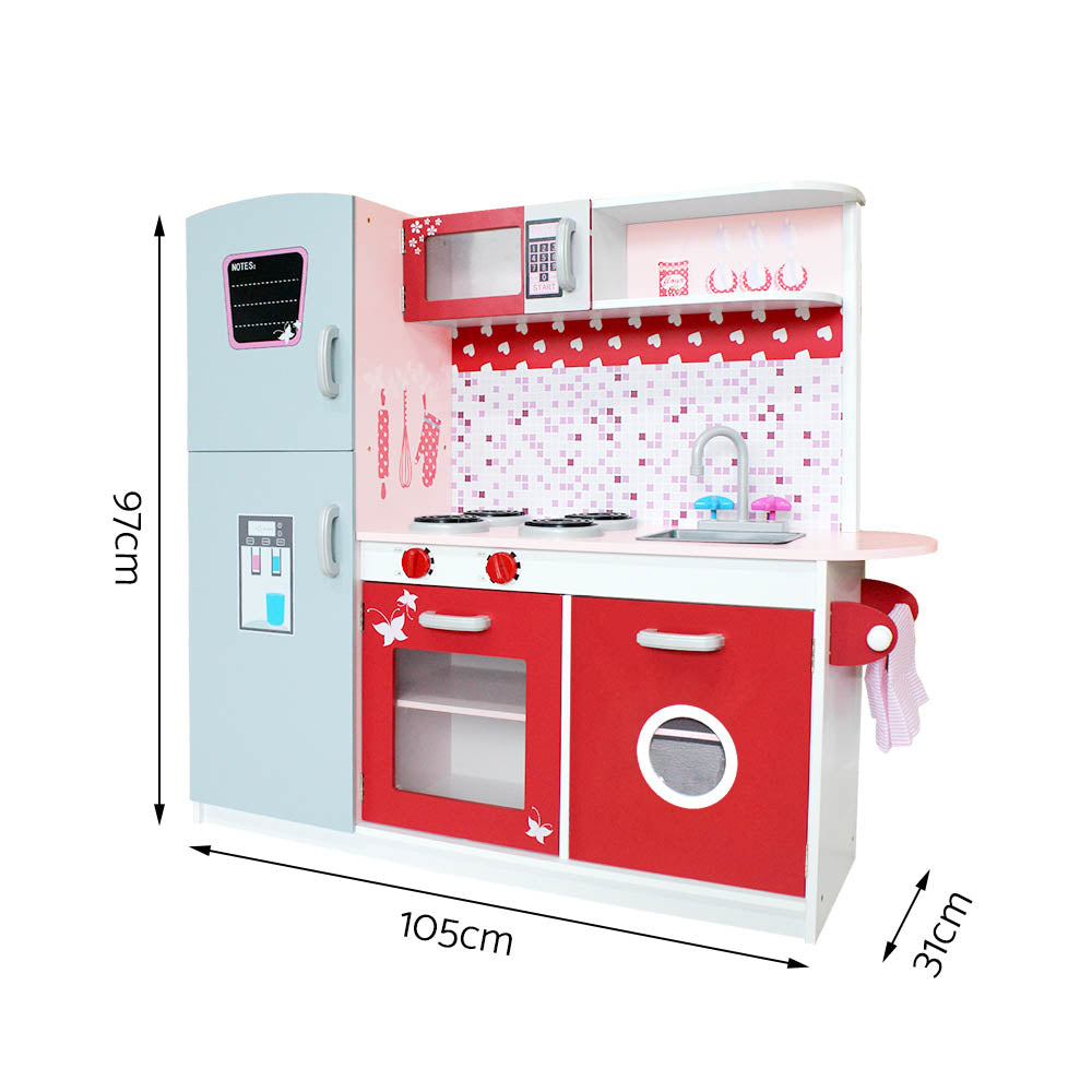 Keezi Wooden Kitchen Play Set with Fridge and Oven Red