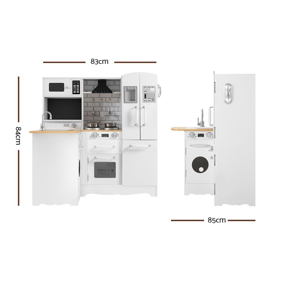 Keezi Wooden Kitchen Play Set with Fridge Microwave Oven White