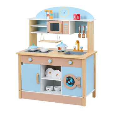 Keezi Wooden Kitchen Play Set with Oven and Dishwasher 80cm Blue