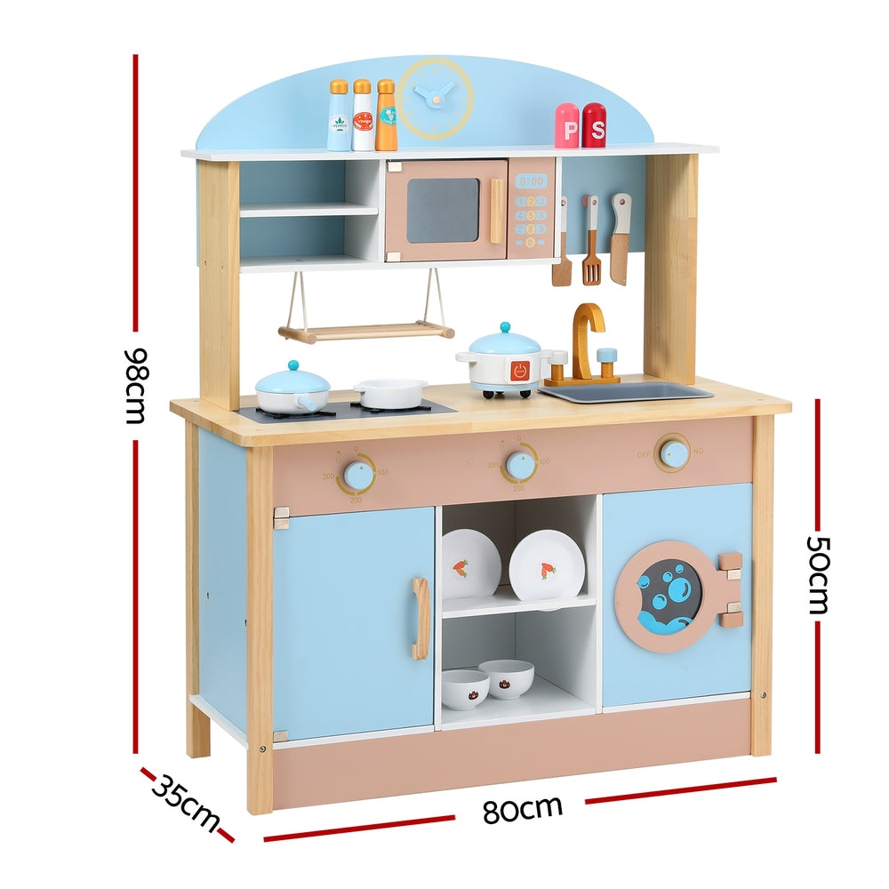 Keezi Wooden Kitchen Play Set with Oven and Dishwasher 80cm Blue