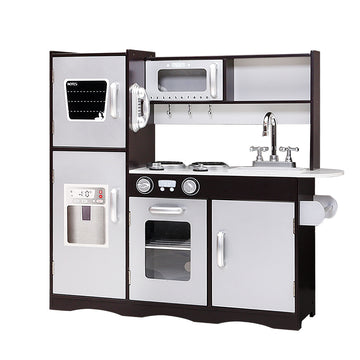 Keezi Wooden Kitchen Play Set Modern Design Dark Brown Silver