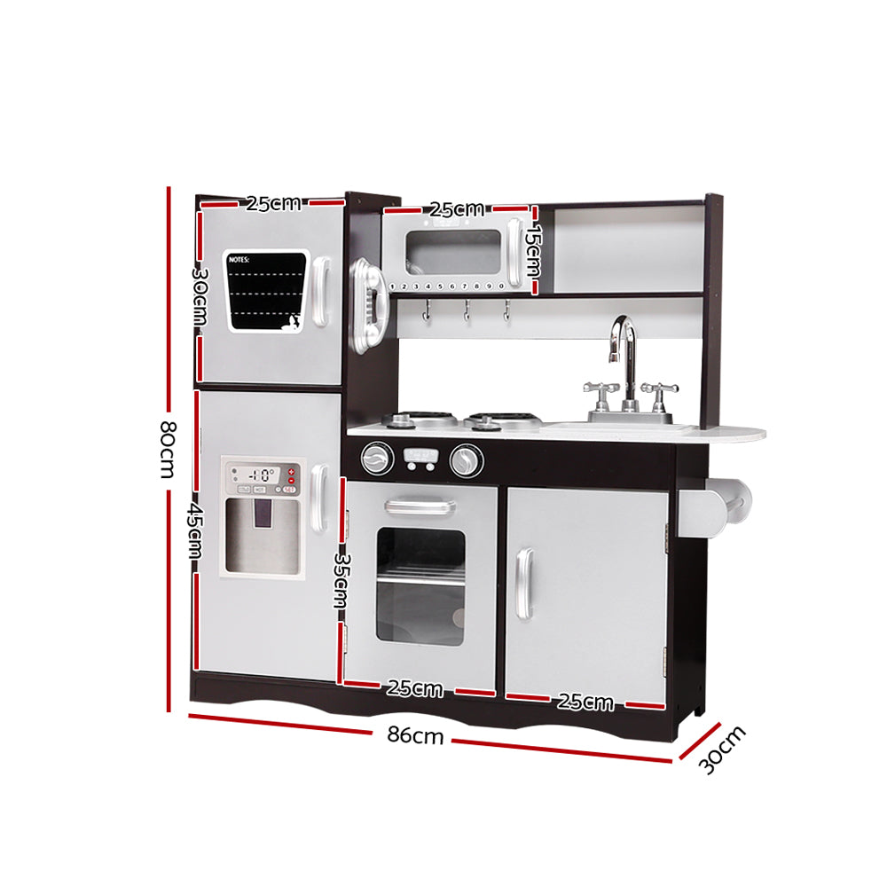 Keezi Wooden Kitchen Play Set Modern Design Dark Brown Silver