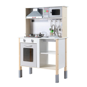 Keezi Wooden Kitchen Play Set with Rangehood Sink Black White 60cm