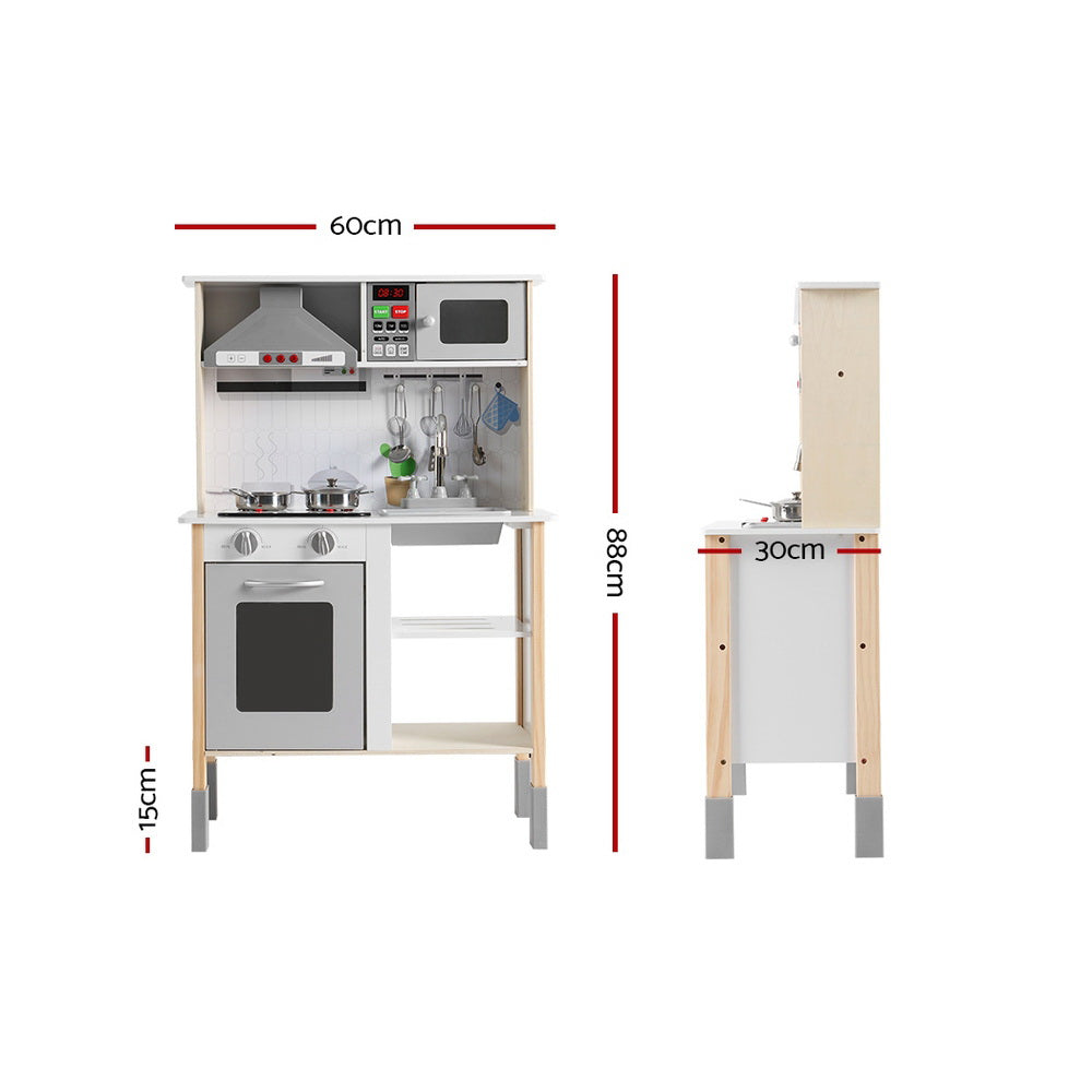 Keezi Wooden Kitchen Play Set with Rangehood Sink Black White 60cm