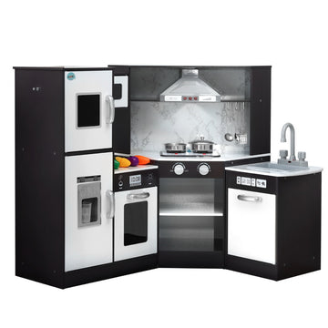 Keezi Wooden Kitchen Play Set with Sound Lights White Black