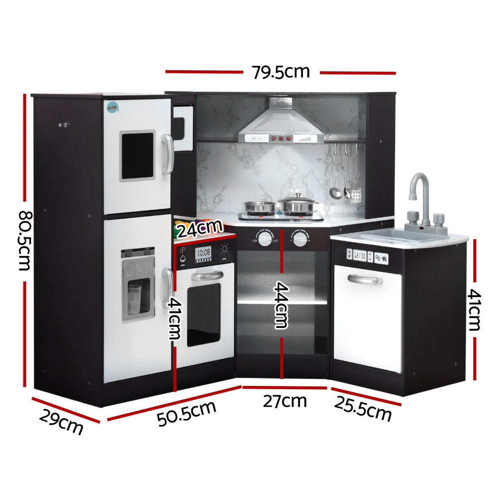 Keezi Wooden Kitchen Play Set with Sound Lights White Black