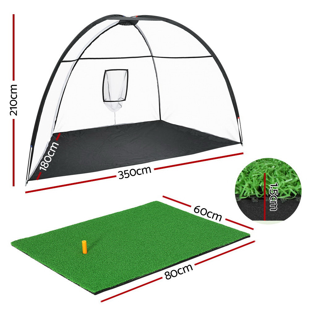 Everfit Golf Practice Net and Mat Combo 3.5m Black