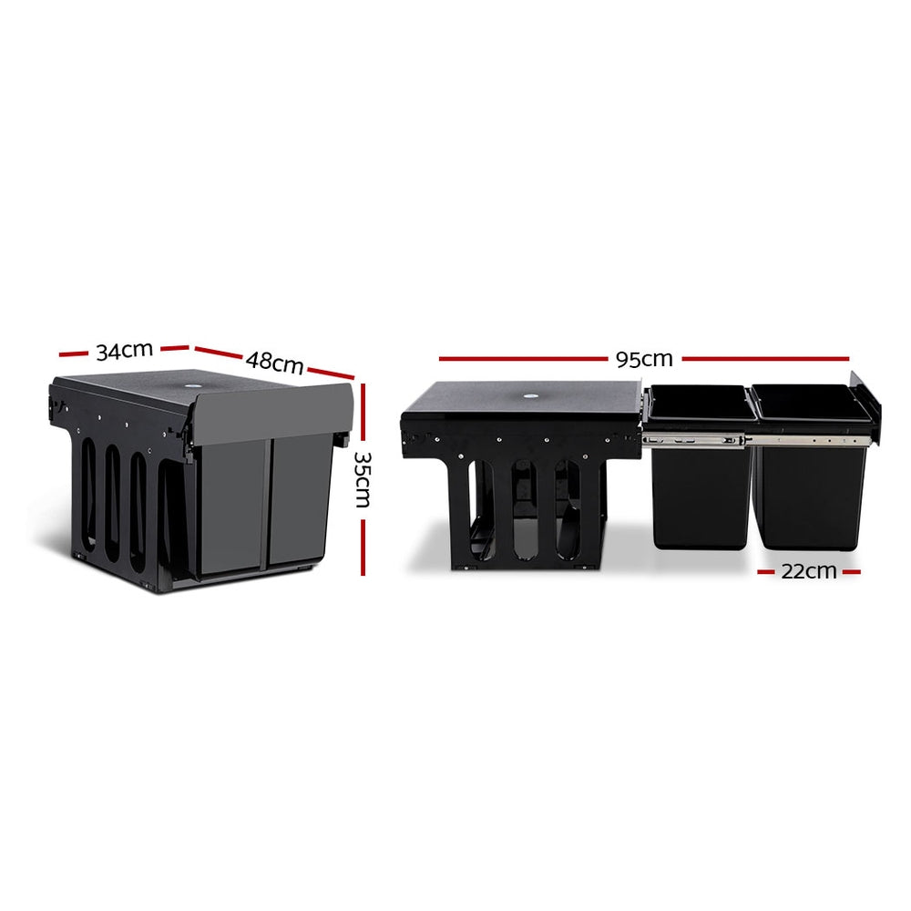 Cefito Pull Out Kitchen Waste Bin 2x15L Black