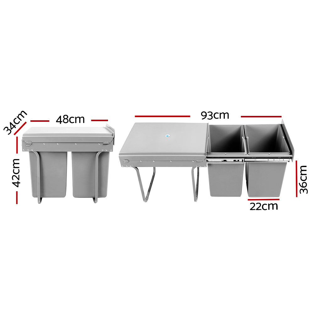 Cefito Under Sink Pull Out Bin Dual Compartment 40L Grey