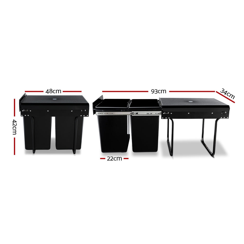 Cefito Pull Out Kitchen Waste Bin 2x20L Black