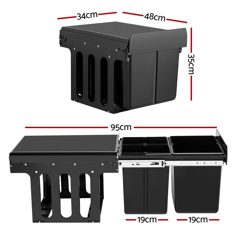 Cefito Pull Out Kitchen Waste Bin Triple Slide 31L Black
