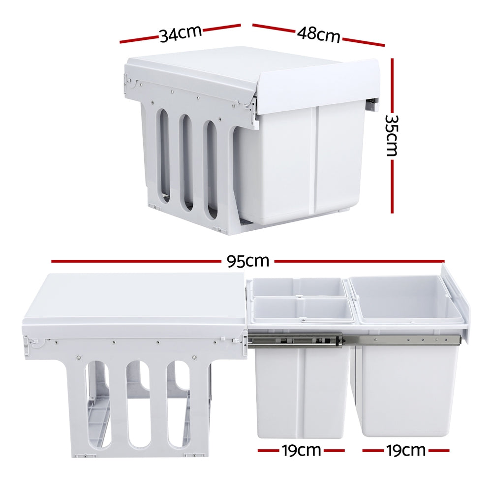 Cefito Pull Out Kitchen Waste Bin Triple Slide 31L White
