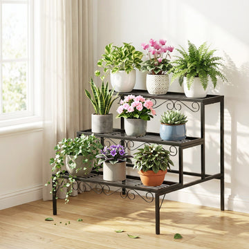 Artiss 3 Tier Plant Stand Black Metal Indoor