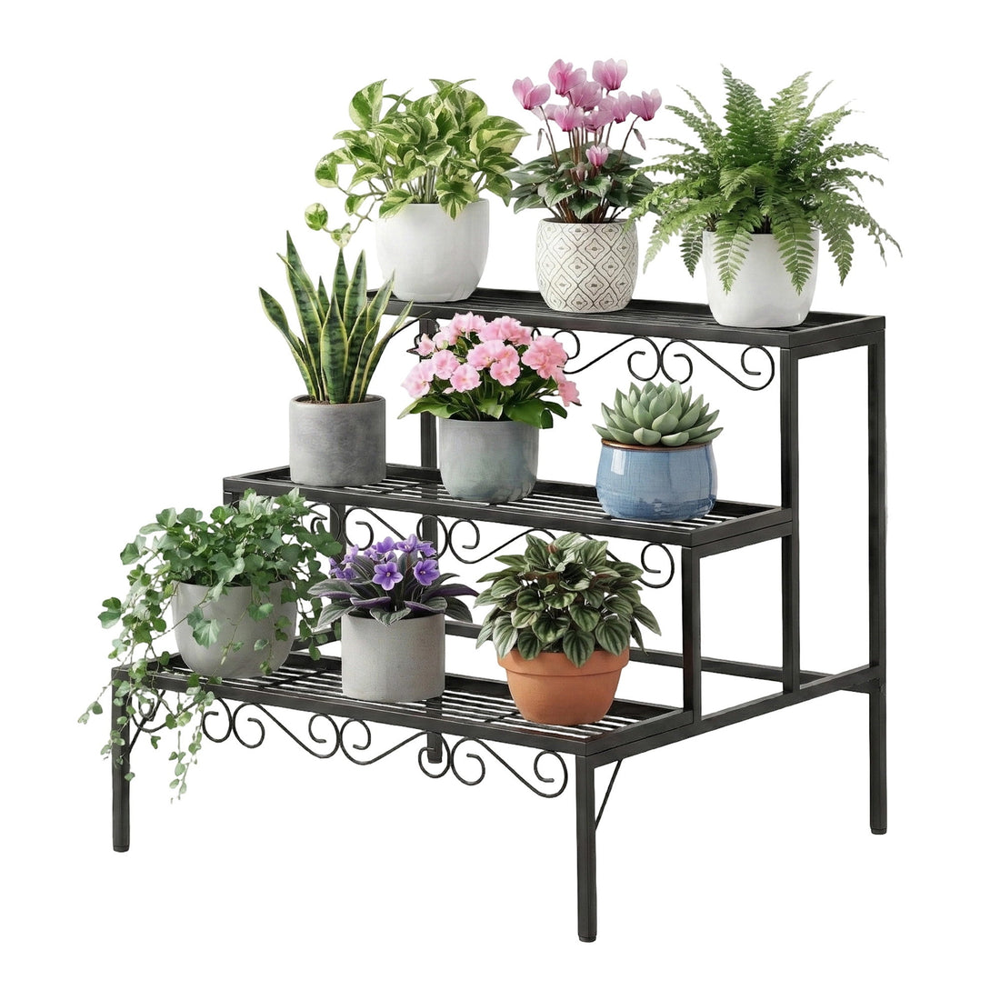 Artiss 3 Tier Plant Stand Black Metal Indoor