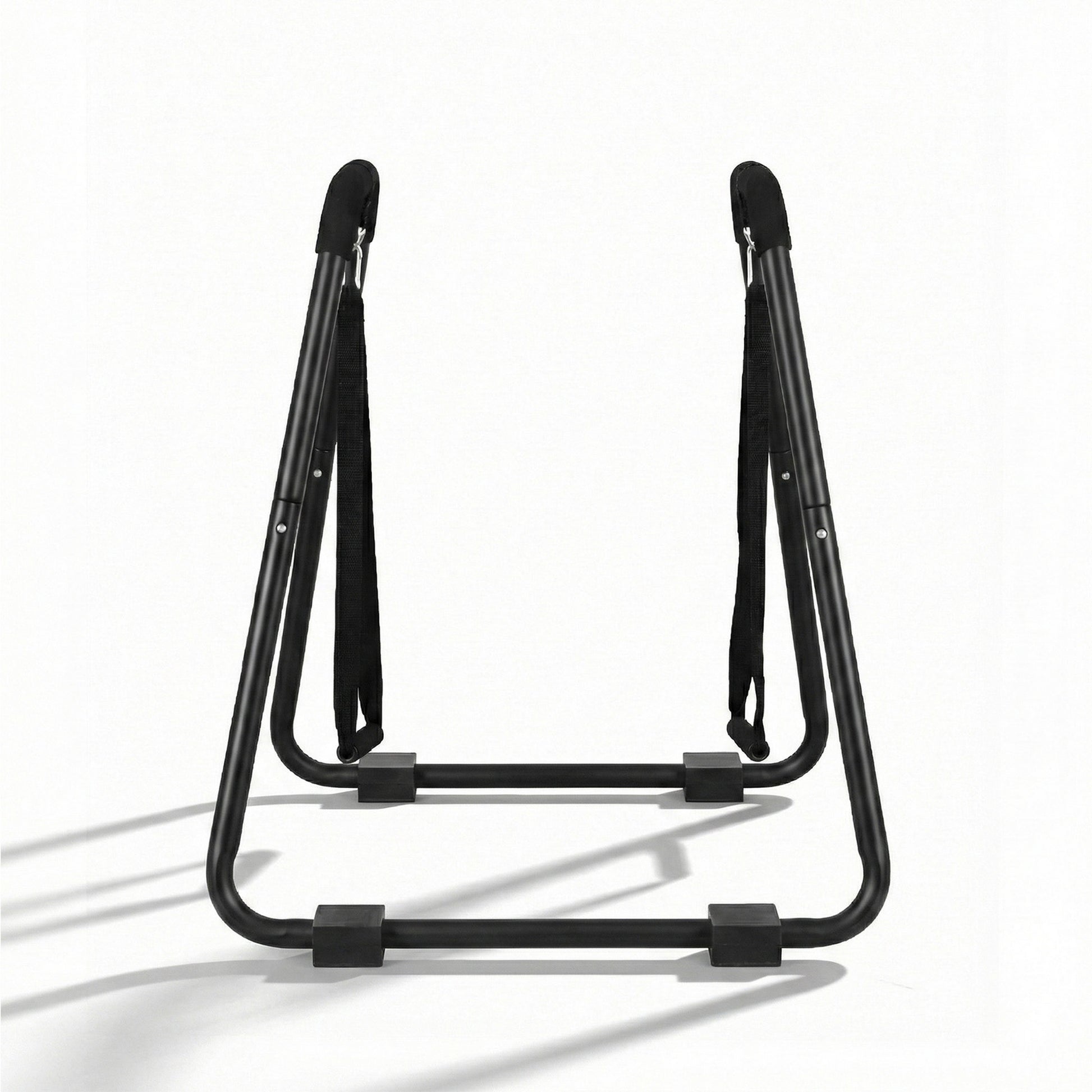 Front view of parallel dip bars with protective feet and thickened 38mm steel tubing