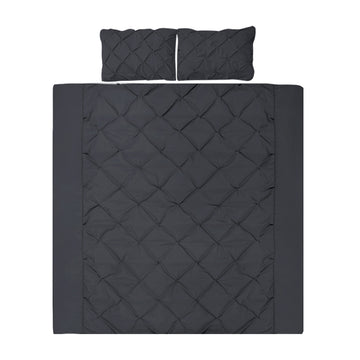 Giselle Bedding Quilt Cover Set Diamond Pintuck Black Microfibre Super King