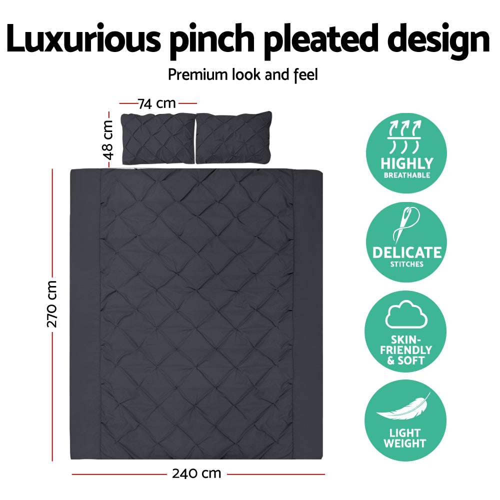 Giselle Bedding Quilt Cover Set Diamond Pintuck Black Microfibre Super King