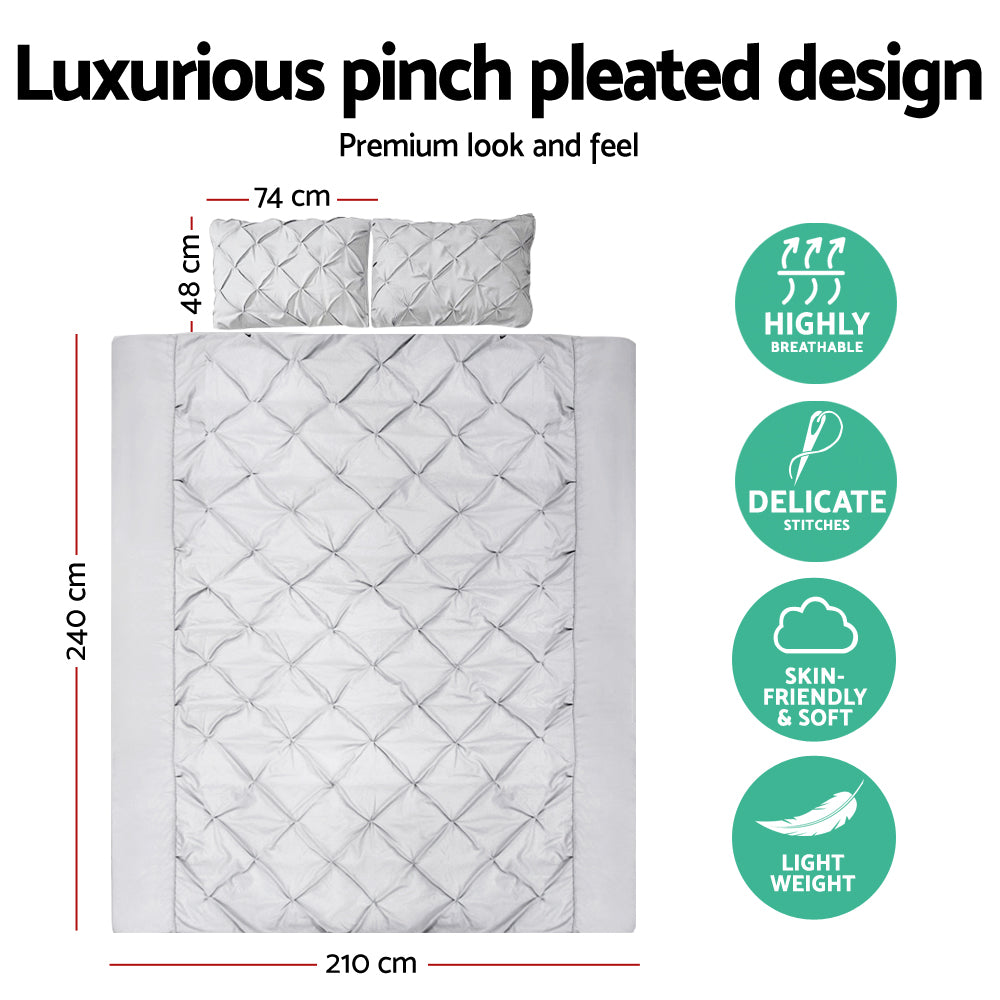 Giselle Bedding Quilt Cover Set Diamond Pinch Grey Microfibre King