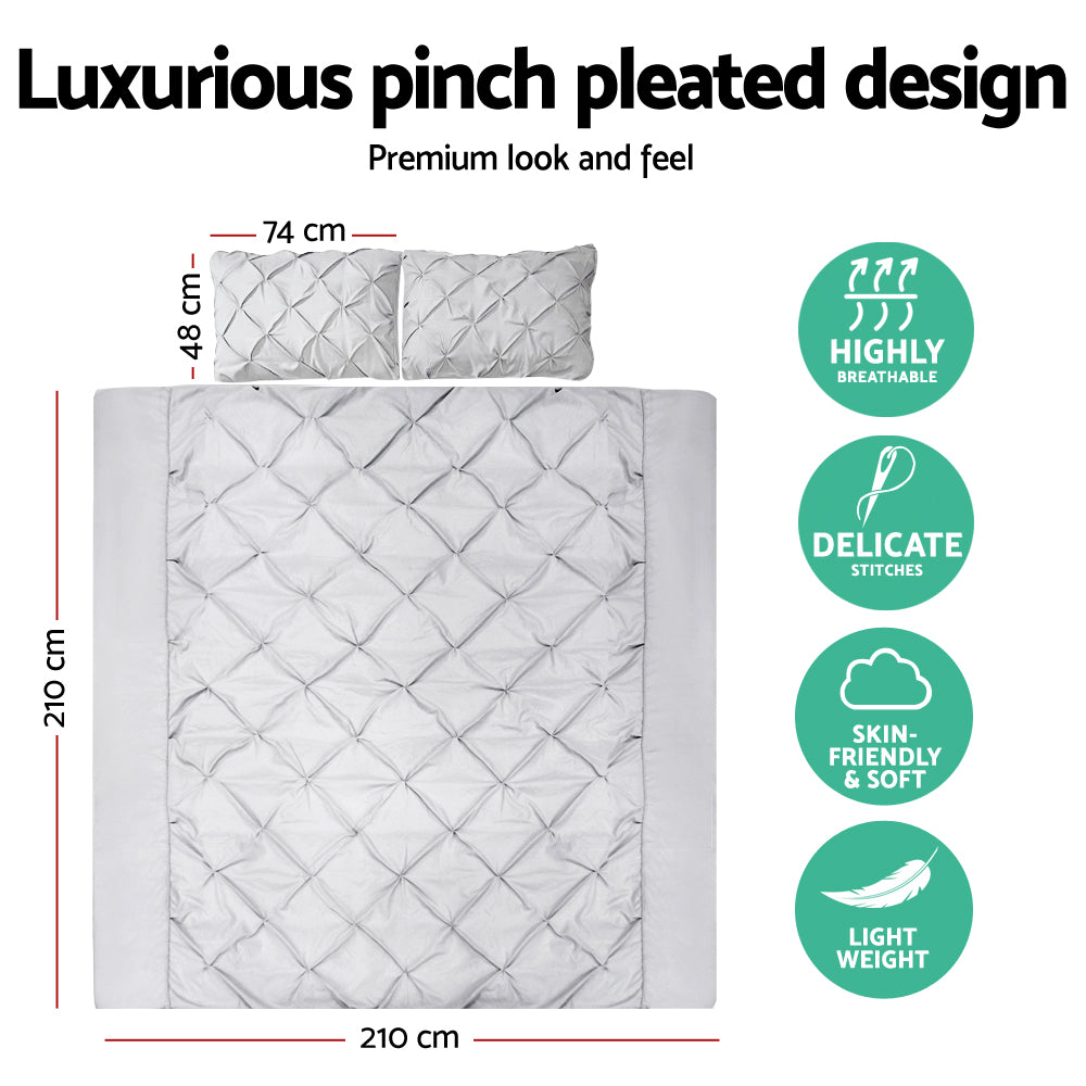 Giselle Bedding Quilt Cover Set Diamond Pintuck Grey Microfibre Queen