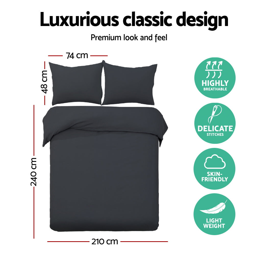 Giselle Bedding Pinch Pleated Quilt Cover Set 3-Piece Black Microfibre King