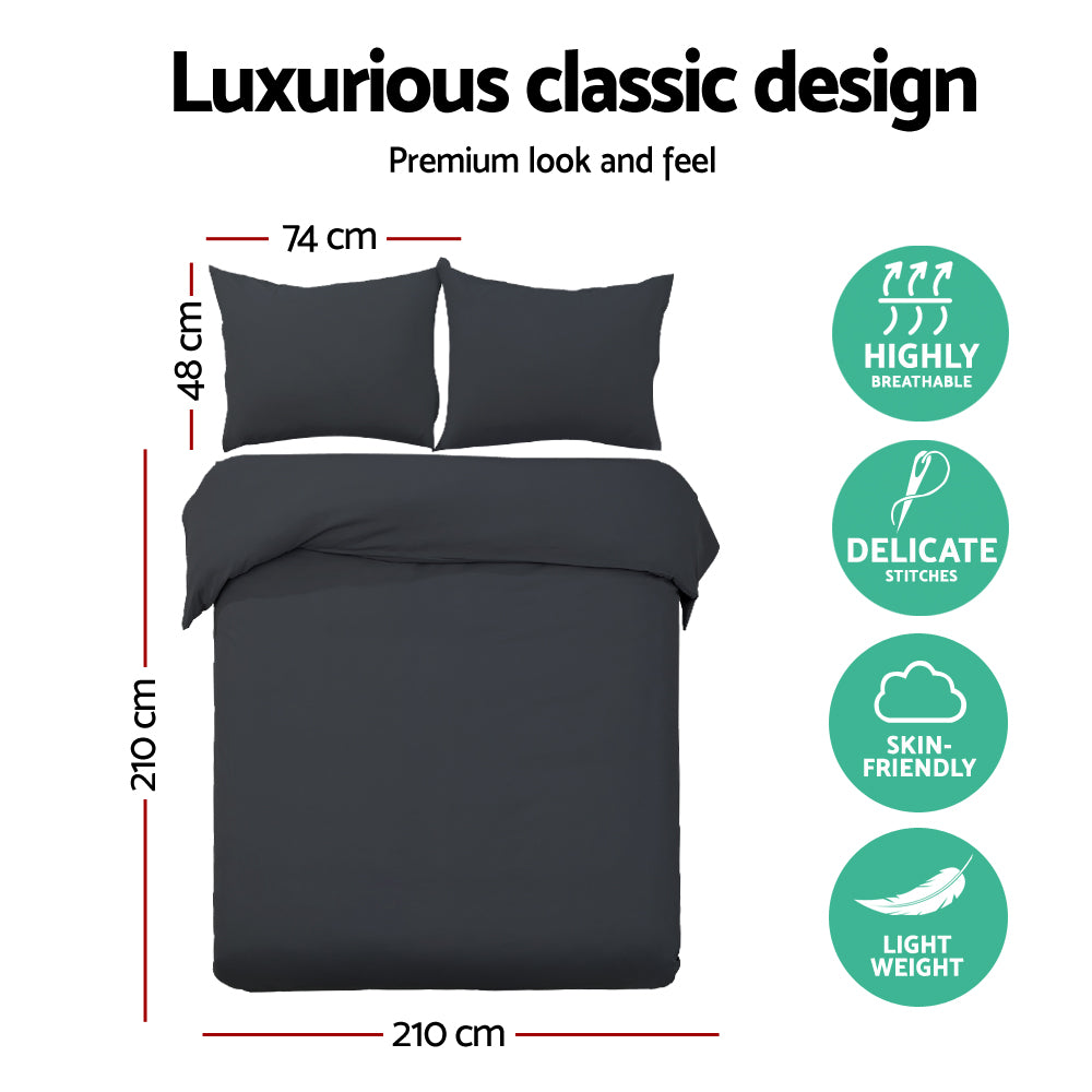 Giselle Bedding Quilt Cover Set Classic Pinch Pleated Black Microfibre Queen