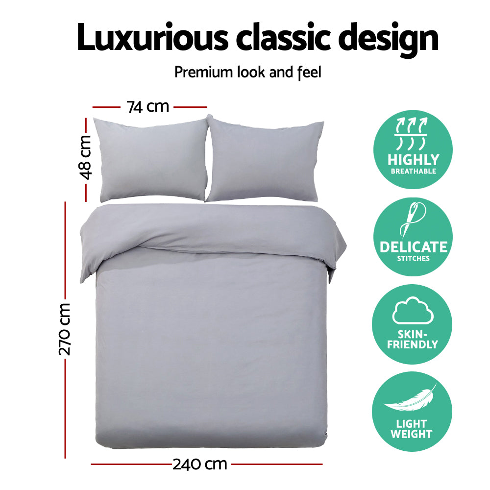 Giselle Bedding Pinch Pleated Quilt Cover Set 3-Piece Grey Microfibre Super King