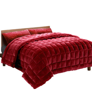 Giselle Bedding 500GSM Winter Faux Mink Quilt Burgundy Queen