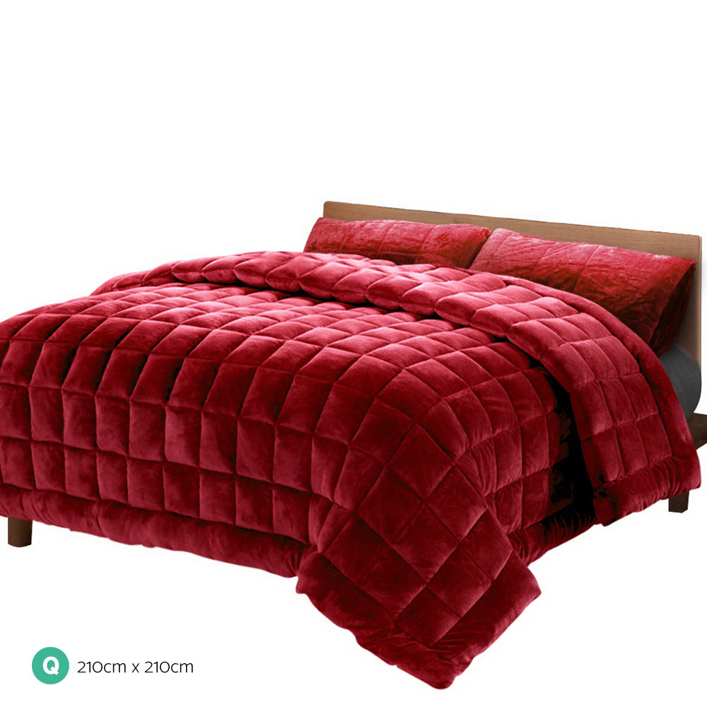Giselle Bedding 500GSM Winter Faux Mink Quilt Burgundy Queen