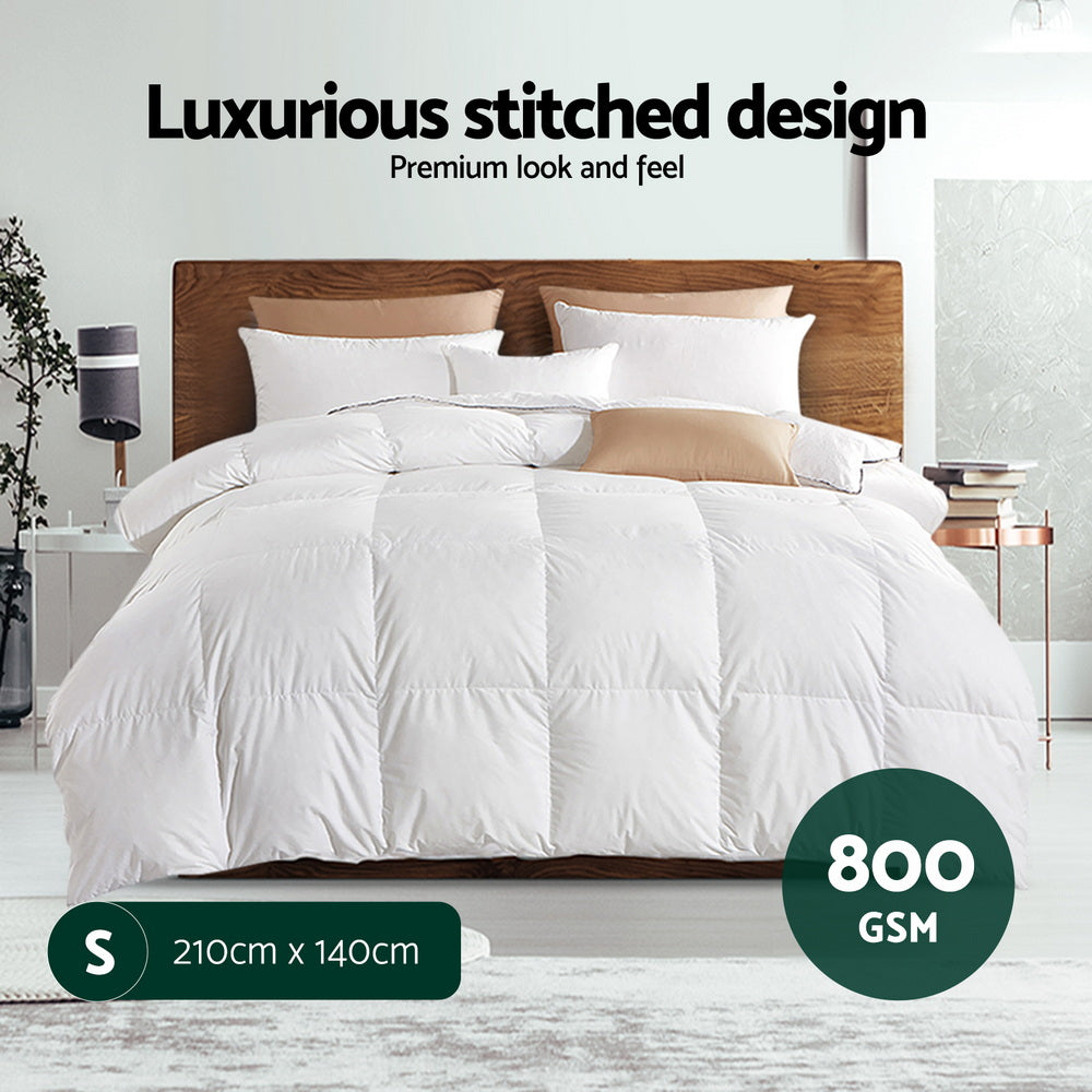 Giselle Bedding Goose Down Feather Quilt 800GSM Warm Winter Single