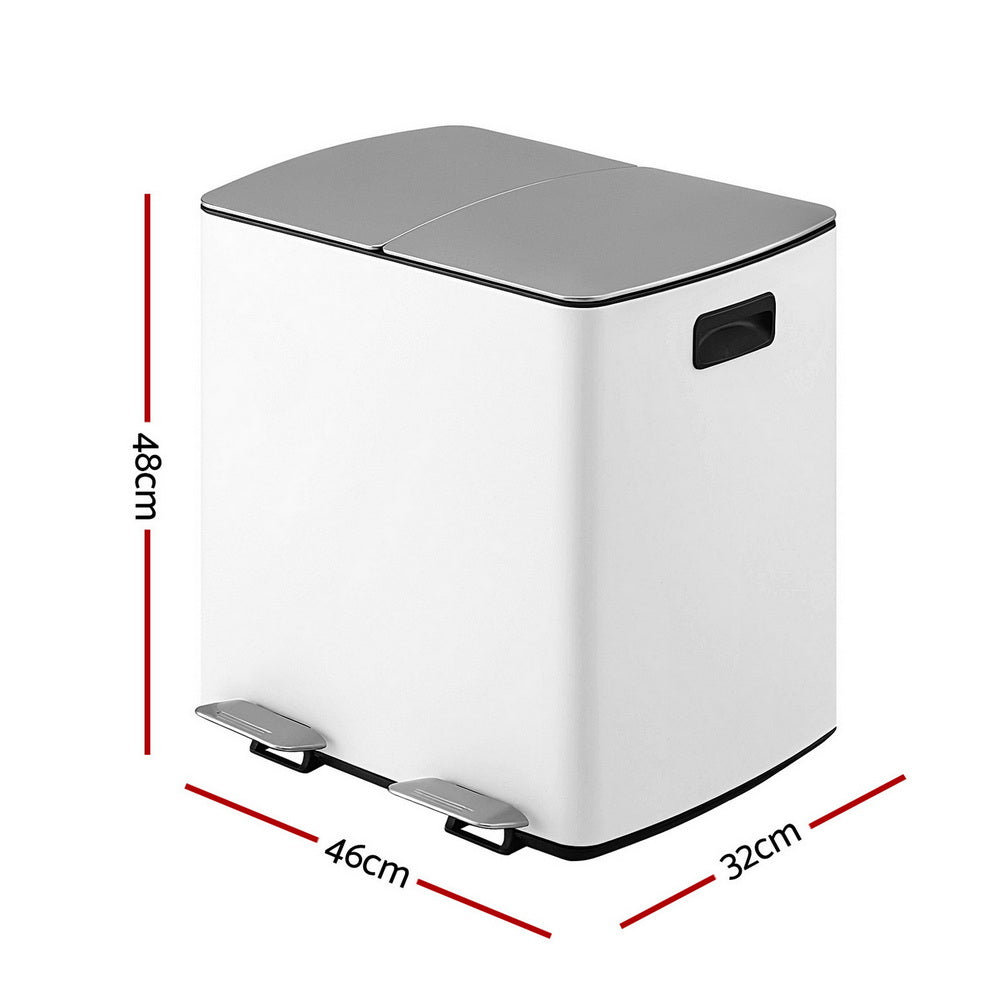 Cefito Dual Compartment Pedal Bin 40L Soft Close White