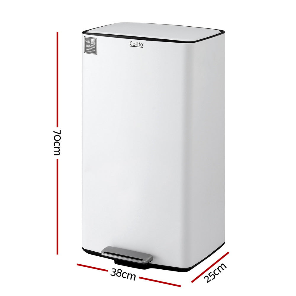 Cefito Pedal Kitchen Bin 40L Soft Close White