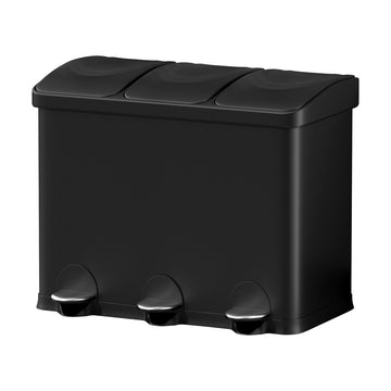 Cefito Triple Compartment Pedal Bin 45L Soft Close Black Carbon Steel