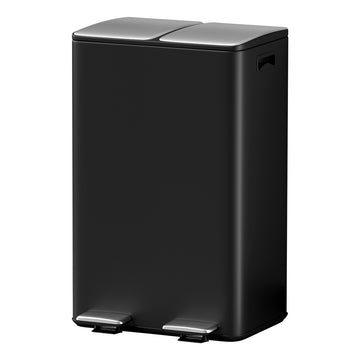Cefito Dual Compartment Pedal Bin 60L Soft Close Black Carbon Steel