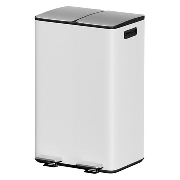 Cefito Dual Compartment Pedal Bin 60L Soft Close White Carbon Steel