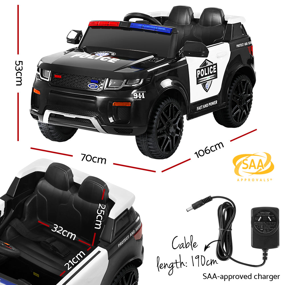 Rigo Police Ride On Car With Horn and Music Remote Control Black