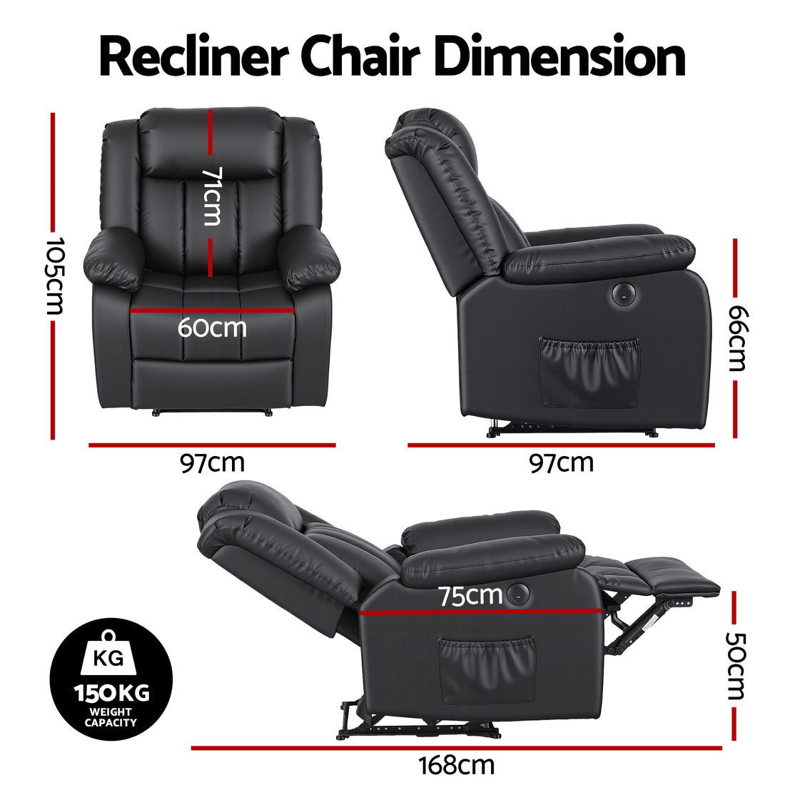Artiss Massage Recliner Chair 160° Recline with 8-Point Vibration Black