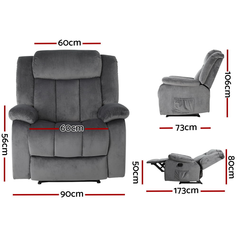 Artiss Heated Massage Recliner Chair Velvet Grey