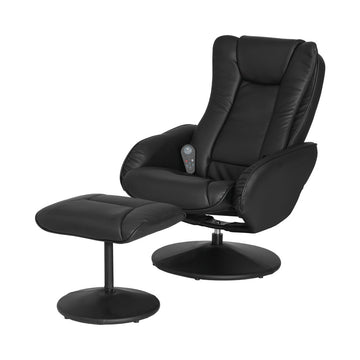 Artiss Heated Massage Recliner Chair with Ottoman Black PU Leather