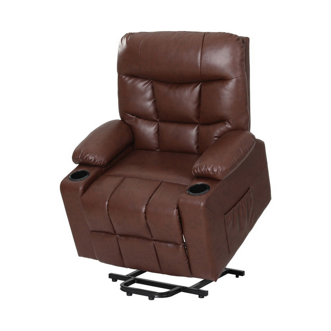 Artiss Recliner Chair Lift Assist Heated Massage PU Leather Brown
