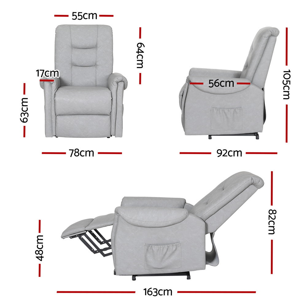 Artiss Electric Lift Recliner Chair PU Leather Grey