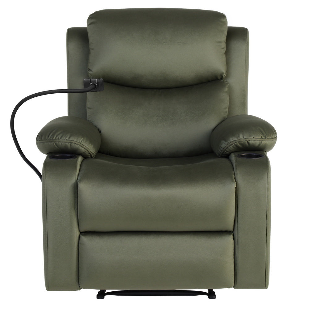 Artiss Heated Massage Chair Recliner with Lumbar Heat Remote Velvet Green