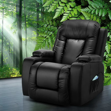Artiss Electric Recliner Massage Chair 8-Point Heated PU Leather Black