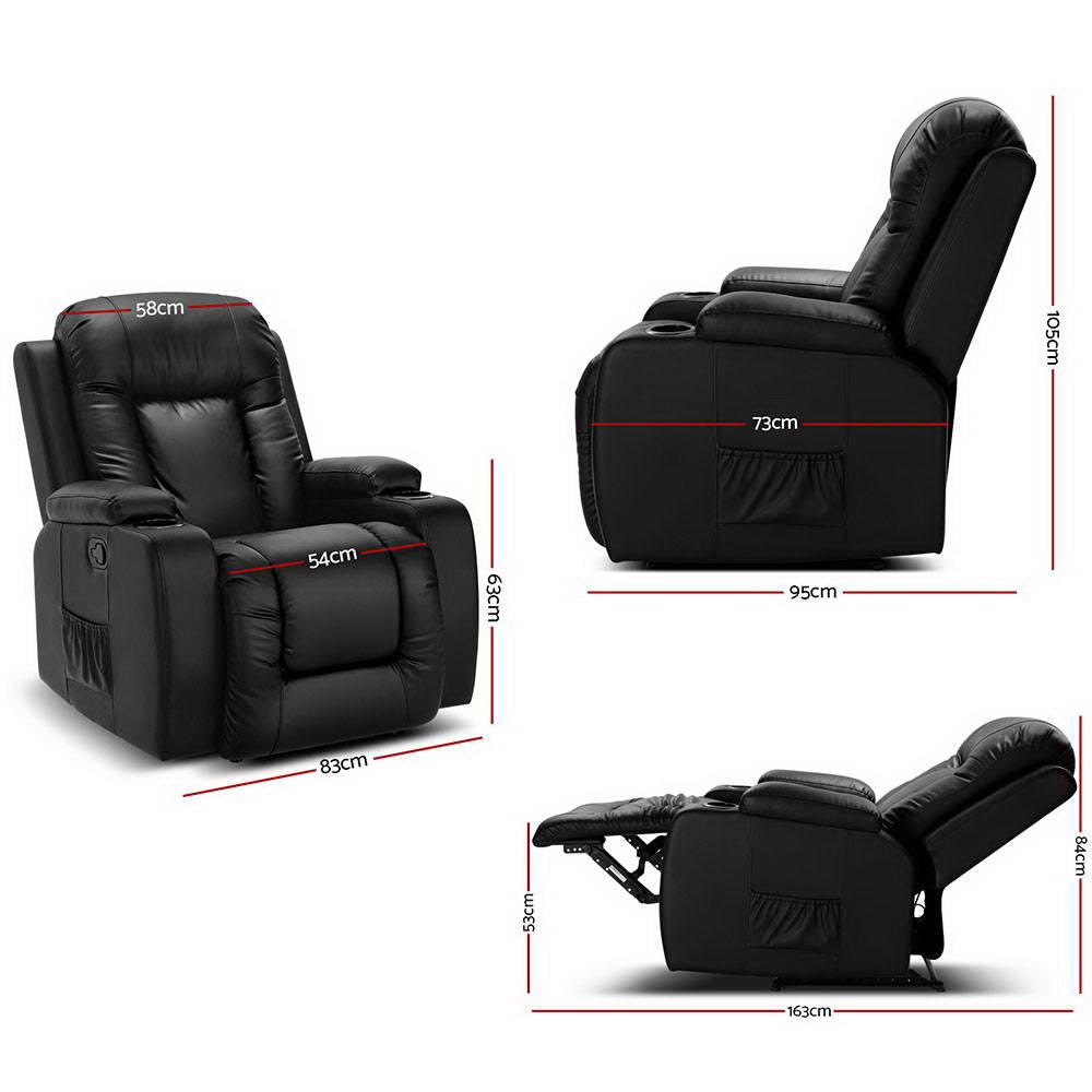 Artiss Electric Recliner Massage Chair 8-Point Heated PU Leather Black