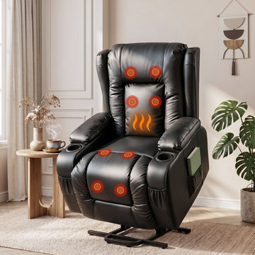 Artiss Massage Recliner Chair Heated with Lift Assist Black PU Leather